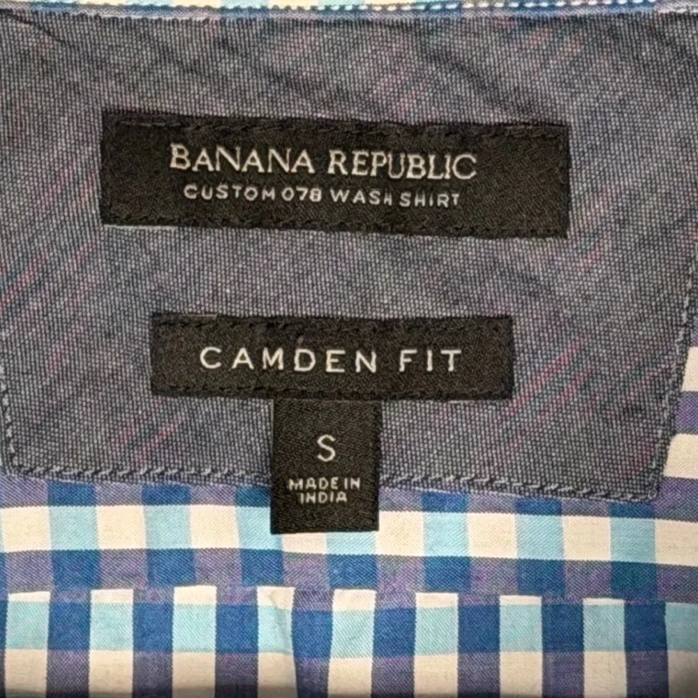 Banana Republic Shirt Mens Small Blue Gingham Camden Fit Custom Wash Long Sleeve